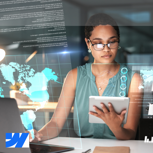 A lady looking into the tablet